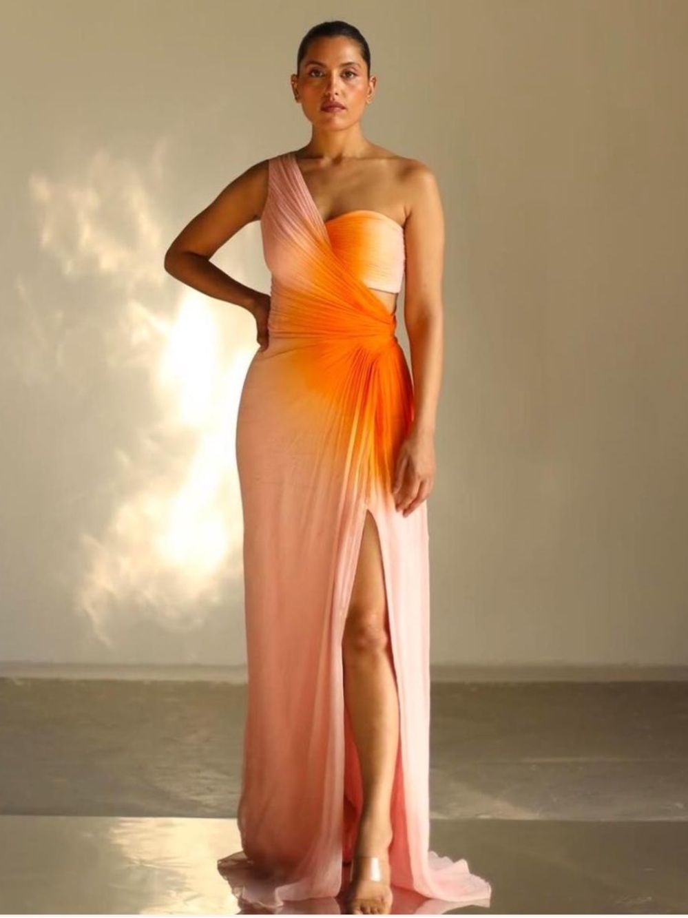 Kiska Studios Zwaan Plumeria Silk Gown XS One-Shoulder Ombre Evening Maxi Dress